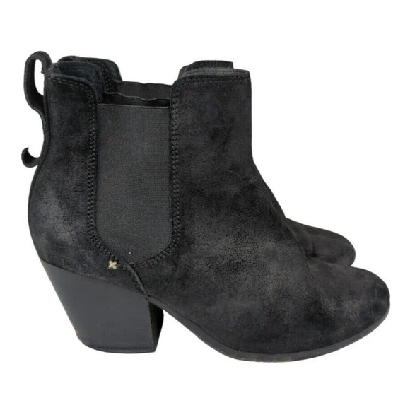 Rag & Bone NY Devon Black Suede Ankle Boots Booties Heels Stretch Leather 7.5 38